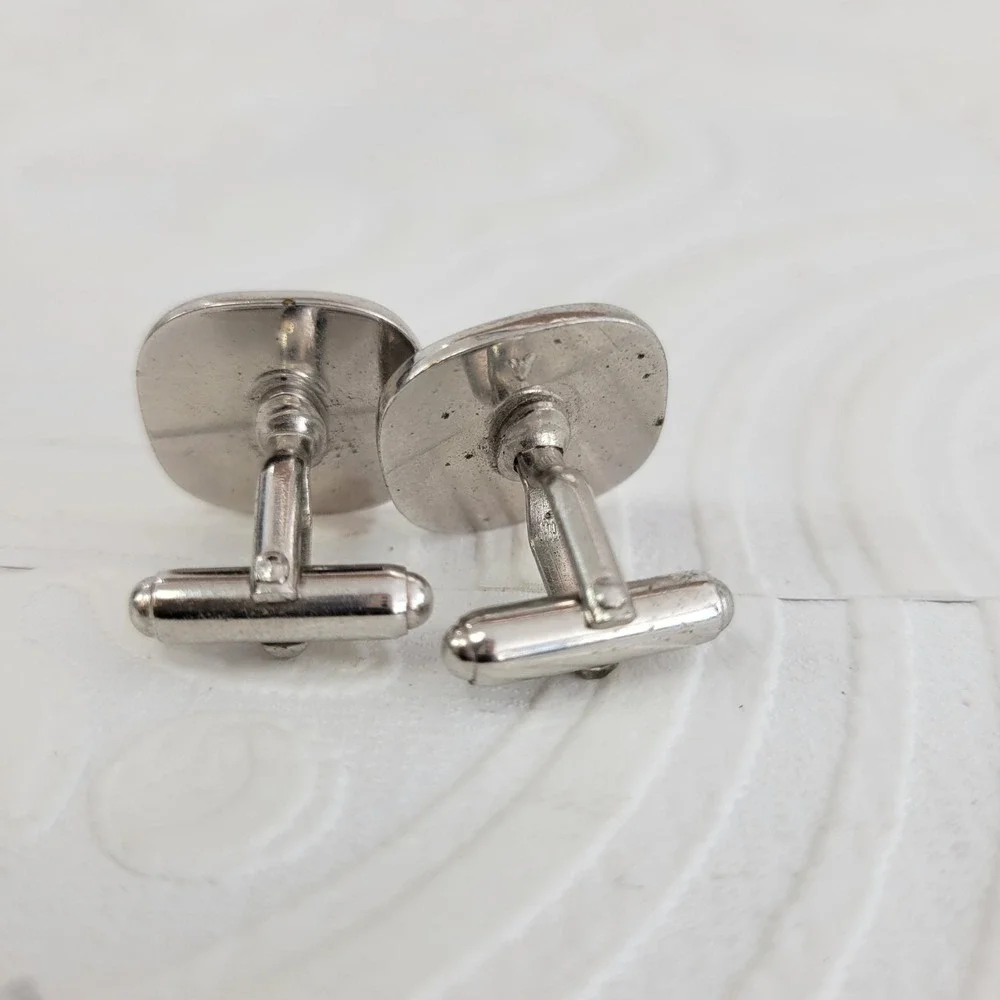 Vintage Anson Silver Tone Engine Turned‎ Square Cufflinks Mid Century Modern